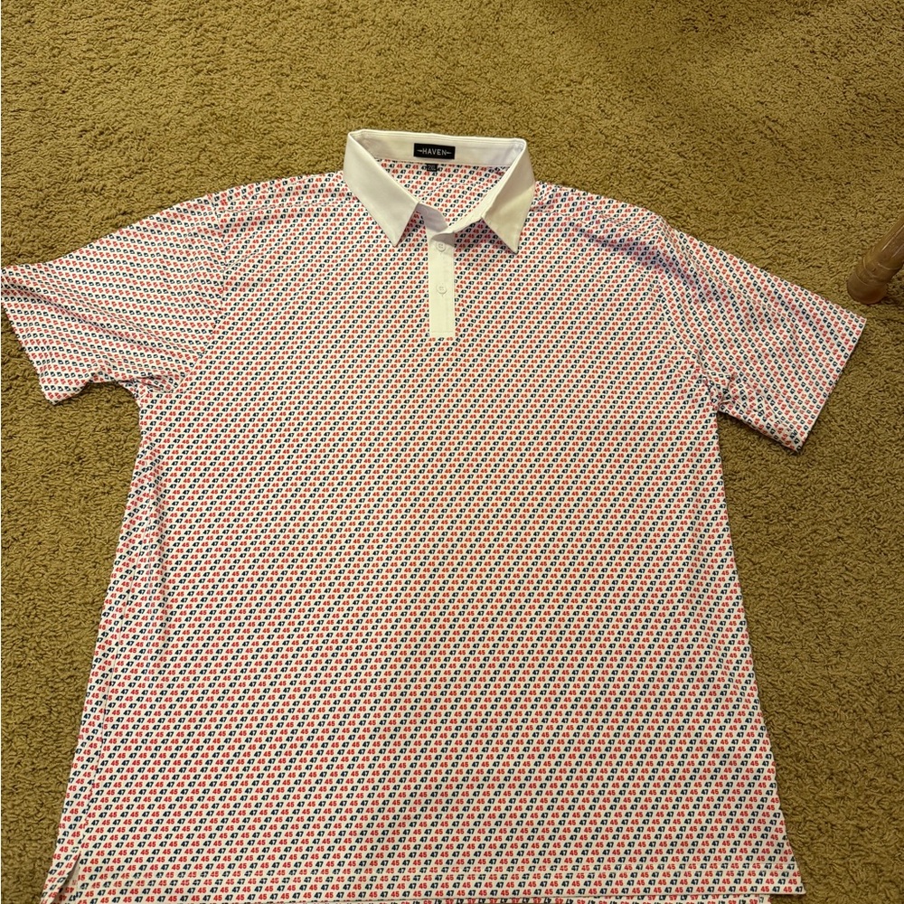 Modern Micro-Print Polo in Red and White Trump